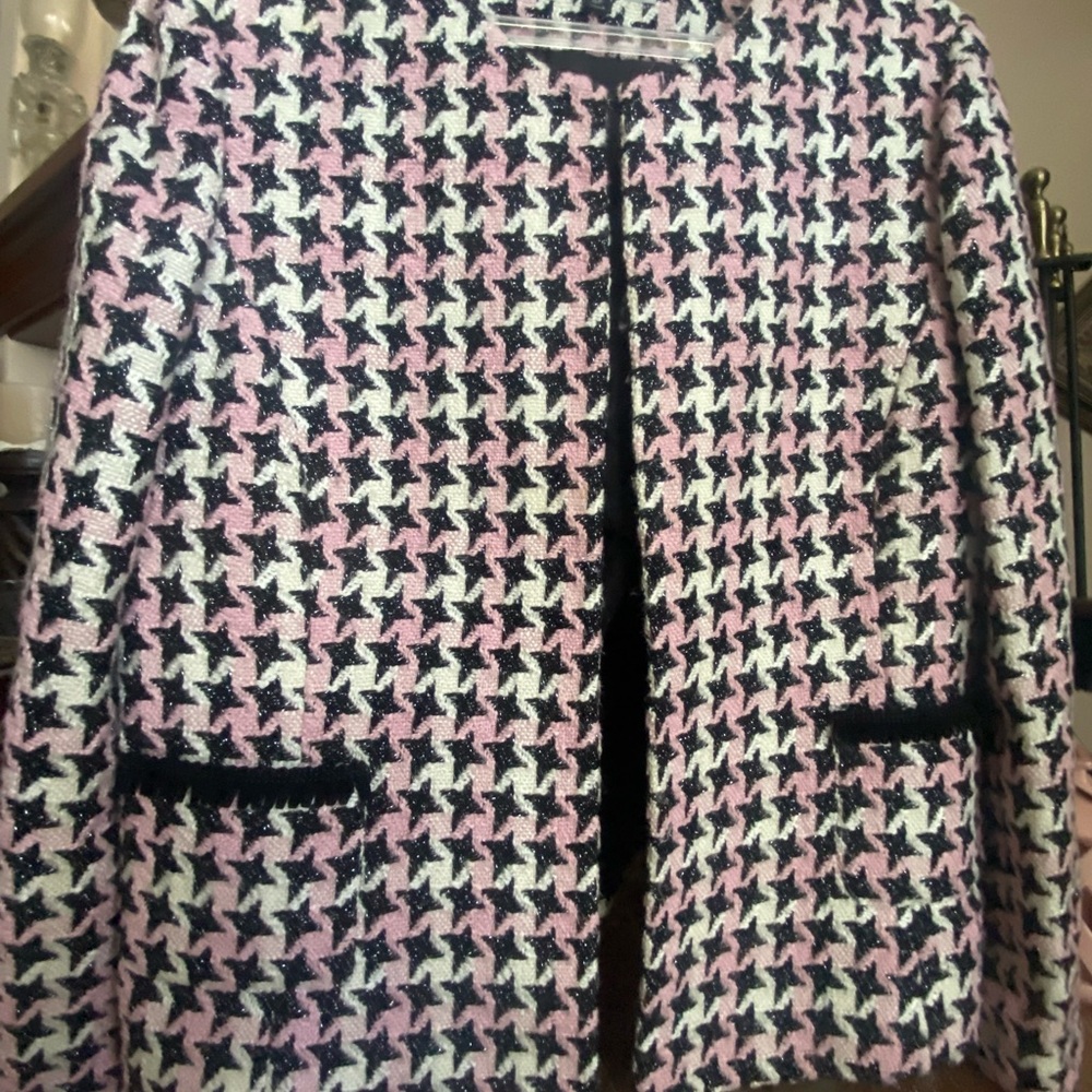 Elie Tahari Pink Metallic Fringe Tweed Blazer Jacket  size  16 Petite